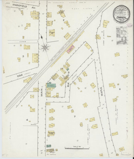 Sanborn Fire Insurance Map from Darien, Fairfield County, Connecticut (1887), Sheet #0001 - Historic Sanborn Fire Insurance Map Print, vintage old map wall art, antique decor, genealogy gift, Connecticut Connecticut map