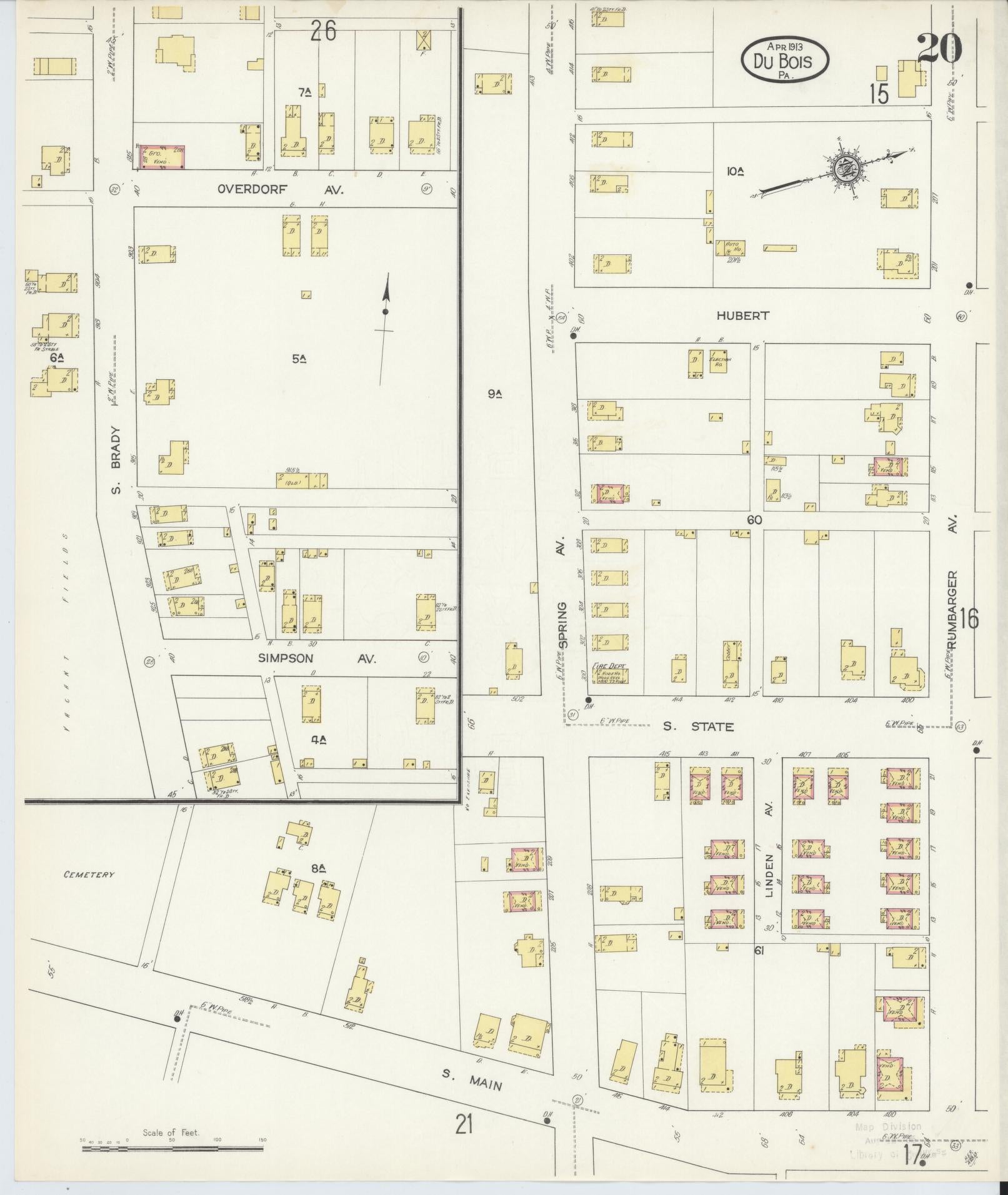 Sanborn Fire Insurance Map from Du Bois, Clearfield County, Pennsylvania (1913), Sheet #0020 - Historic Sanborn Fire Insurance Map Print, vintage old map wall art, antique decor, genealogy gift, Pennsylvania Pennsylvania map