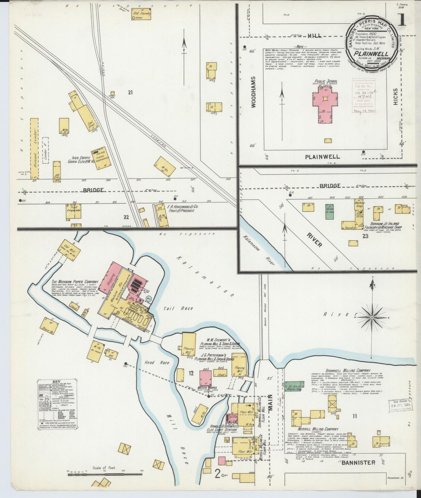 Sanborn Fire Insurance Map from Plainwell, Allegan County, Michigan (1899), Sheet #0001 - Complete Map Set gallery image, historic Sanborn map, vintage wall art, Michigan Michigan