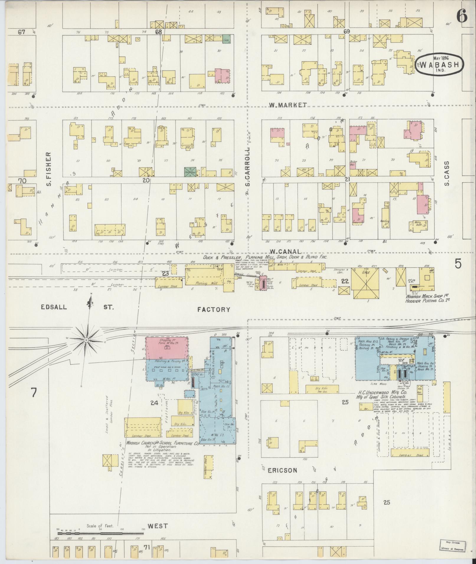 Sanborn Fire Insurance Map from Wabash, Wabash County, Indiana (1896), Sheet #0006 - Complete Map Set gallery image, historic Sanborn map, vintage wall art, Indiana Indiana