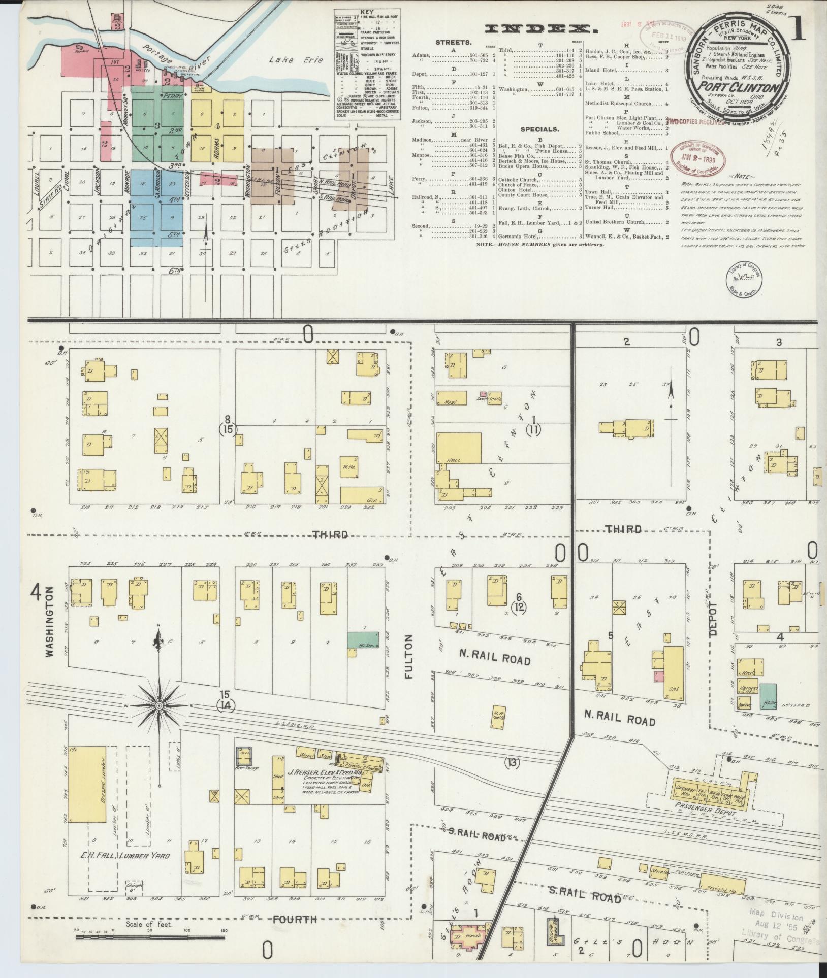 Sanborn Fire Insurance Map from Port Clinton, Ottawa County, Ohio (1898), Sheet #0001 - Historic Sanborn Fire Insurance Map Print, vintage old map wall art, antique decor, genealogy gift, Ohio Ohio map