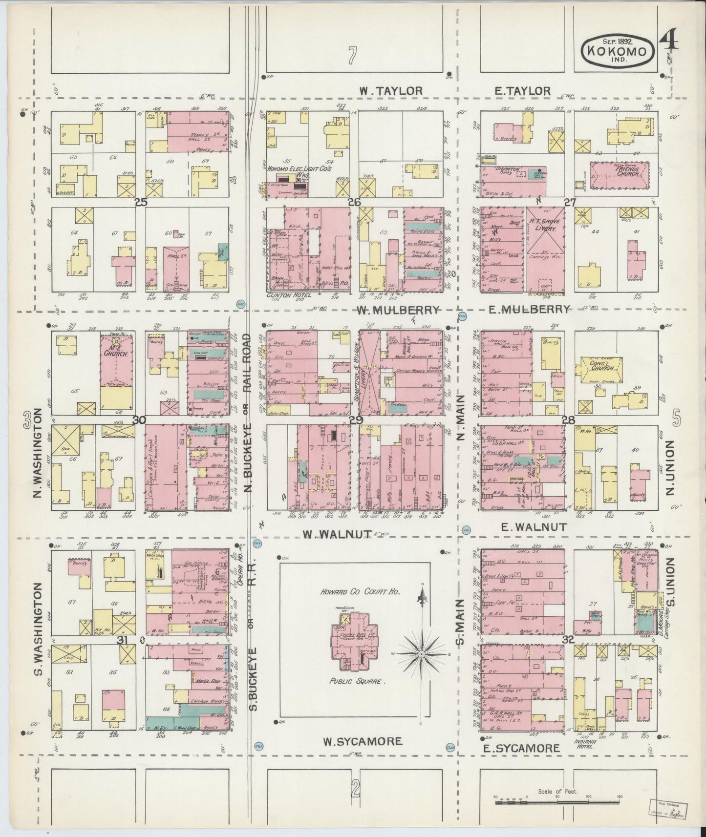 Sanborn Fire Insurance Map from Kokomo, Howard County, Indiana (1892), Sheet #0004 - Complete Map Set gallery image, historic Sanborn map, vintage wall art, Indiana Indiana