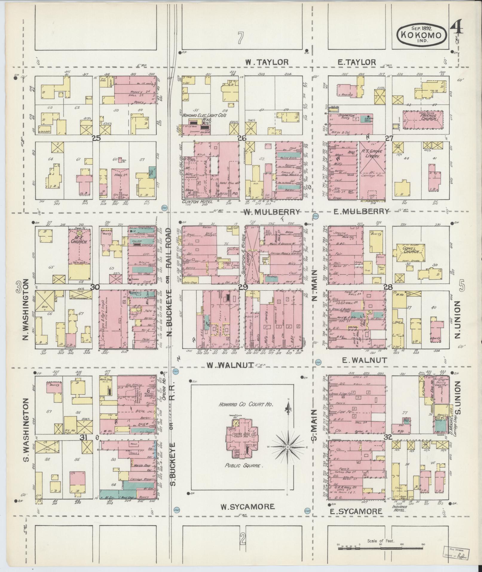 Sanborn Fire Insurance Map from Kokomo, Howard County, Indiana (1892), Sheet #0004 - Complete Map Set gallery image, historic Sanborn map, vintage wall art, Indiana Indiana