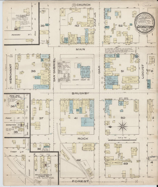 Sanborn Fire Insurance Map from Georgetown, Williamson County, Texas (1885), Sheet #0001 - Historic Sanborn Fire Insurance Map Print, vintage old map wall art, antique decor, genealogy gift, Texas Texas map