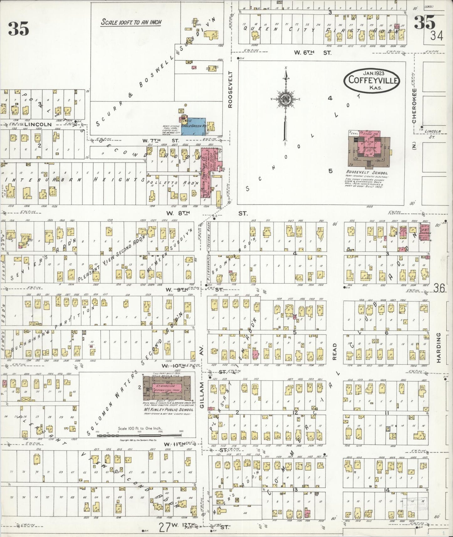 Sanborn Fire Insurance Map from Coffeyville, Montgomery County, Kansas (1923), Sheet #0035 - Complete Map Set gallery image, historic Sanborn map, vintage wall art, Kansas Kansas