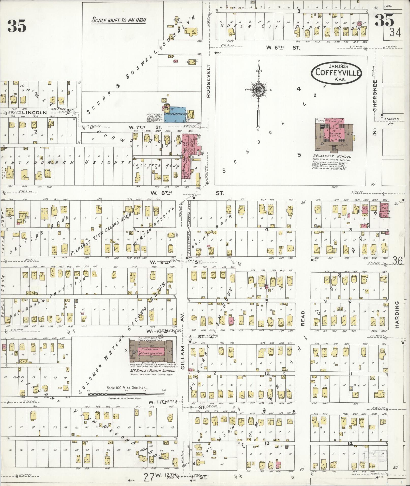 Sanborn Fire Insurance Map from Coffeyville, Montgomery County, Kansas (1923), Sheet #0035 - Complete Map Set gallery image, historic Sanborn map, vintage wall art, Kansas Kansas