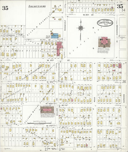 Sanborn Fire Insurance Map from Coffeyville, Montgomery County, Kansas (1923), Sheet #0035 - Complete Map Set gallery image, historic Sanborn map, vintage wall art, Kansas Kansas