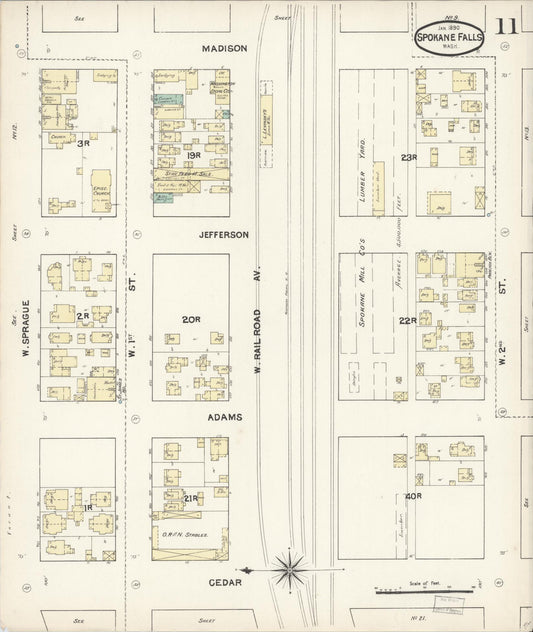 Sanborn Fire Insurance Map from Spokane, Spokane County, Washington (1890), Sheet #0011 - Historic Sanborn Fire Insurance Map Print, vintage old map wall art, antique decor, genealogy gift, Washington Washington map