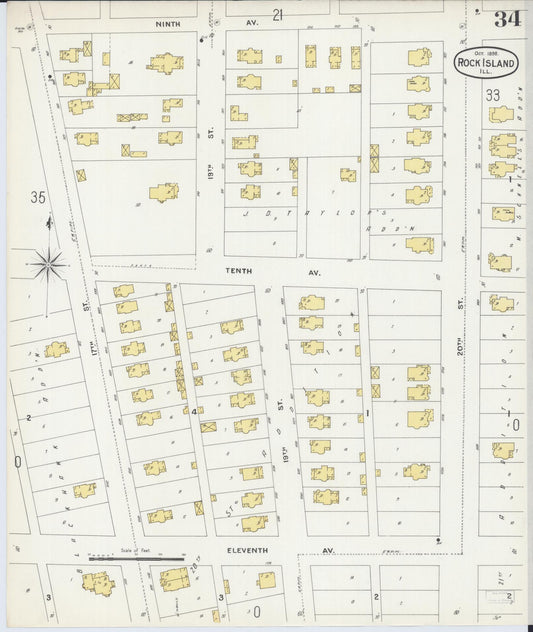 Sanborn Fire Insurance Map from Rock Island, Rock Island County, Illinois (1898), Sheet #0034 - Historic Sanborn Fire Insurance Map Print, vintage old map wall art, antique decor, genealogy gift, Illinois Illinois map