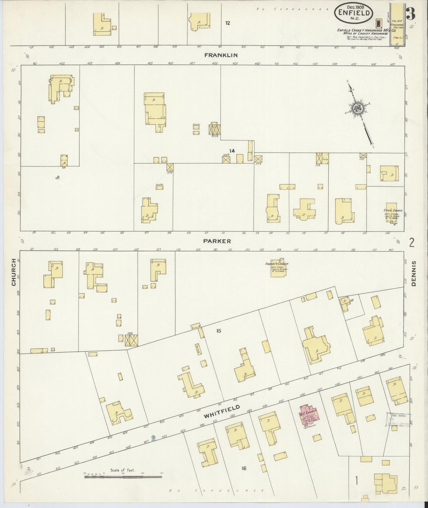 Sanborn Fire Insurance Map from Enfield, Halifax County, North Carolina (1909), Sheet #0003 - Complete Map Set gallery image, historic Sanborn map, vintage wall art, North Carolina North Carolina