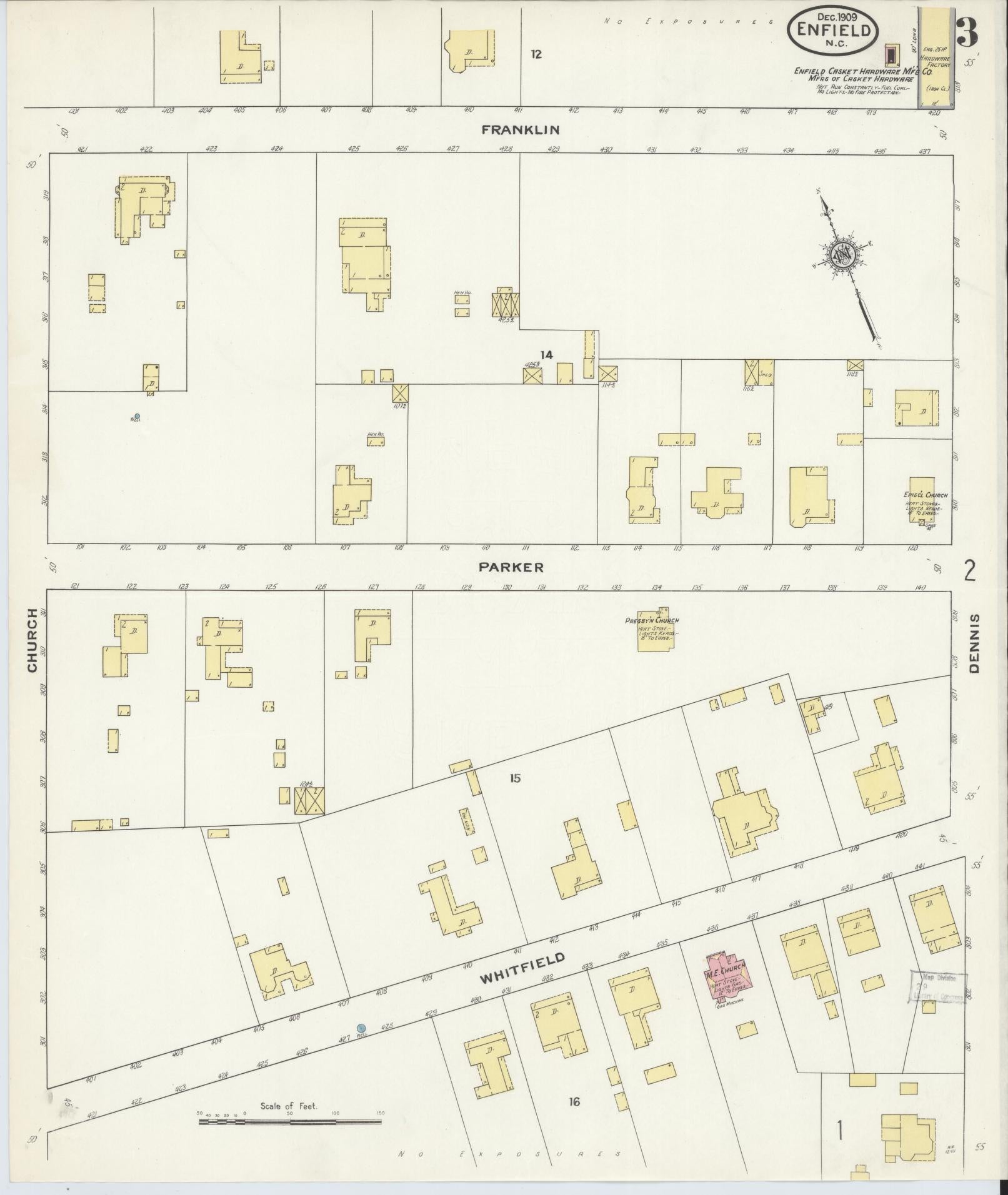 Sanborn Fire Insurance Map from Enfield, Halifax County, North Carolina (1909), Sheet #0003 - Complete Map Set gallery image, historic Sanborn map, vintage wall art, North Carolina North Carolina