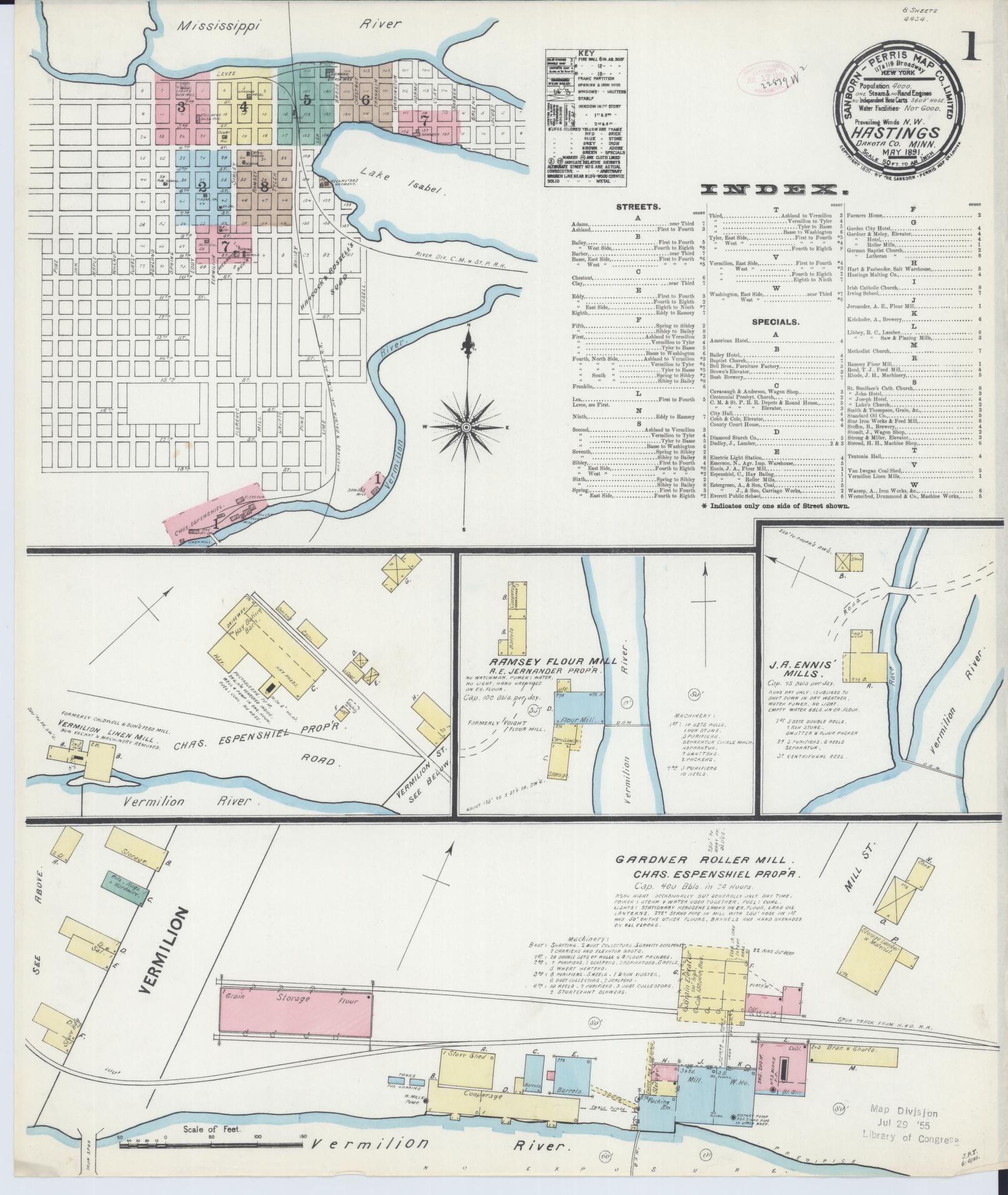 Sanborn Fire Insurance Map from Hastings, Dakota County, Minnesota (1891), Sheet #0001 - Complete Map Set gallery image, historic Sanborn map, vintage wall art, Minnesota Minnesota