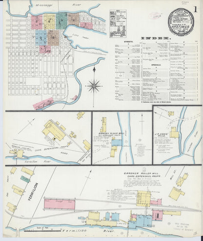 Sanborn Fire Insurance Map from Hastings, Dakota County, Minnesota (1891), Sheet #0001 - Complete Map Set gallery image, historic Sanborn map, vintage wall art, Minnesota Minnesota