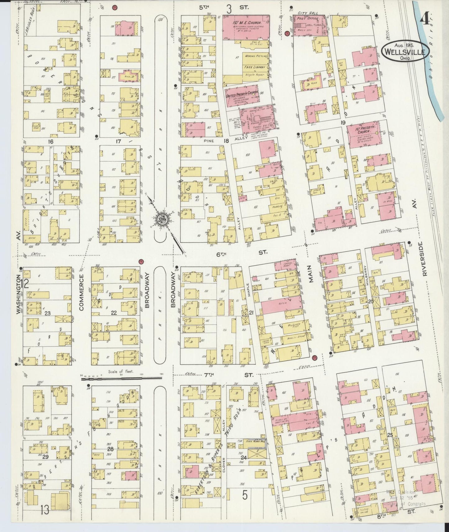 Sanborn Fire Insurance Map from Wellsville, Columbiana County, Ohio (1915), Sheet #0004 - Historic Sanborn Fire Insurance Map Print, vintage old map wall art, antique decor, genealogy gift, Ohio Ohio map
