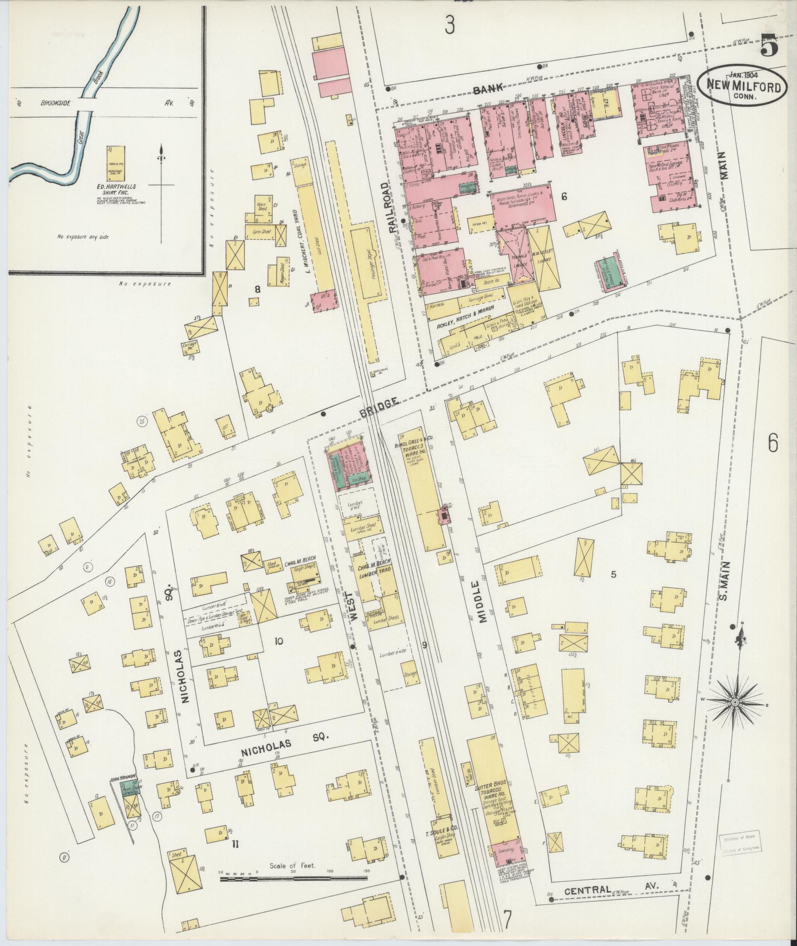 Sanborn Fire Insurance Map from New Milford, Litchfield County, Connecticut (1904), Sheet #0005 - Complete Map Set gallery image, historic Sanborn map, vintage wall art, Connecticut Connecticut