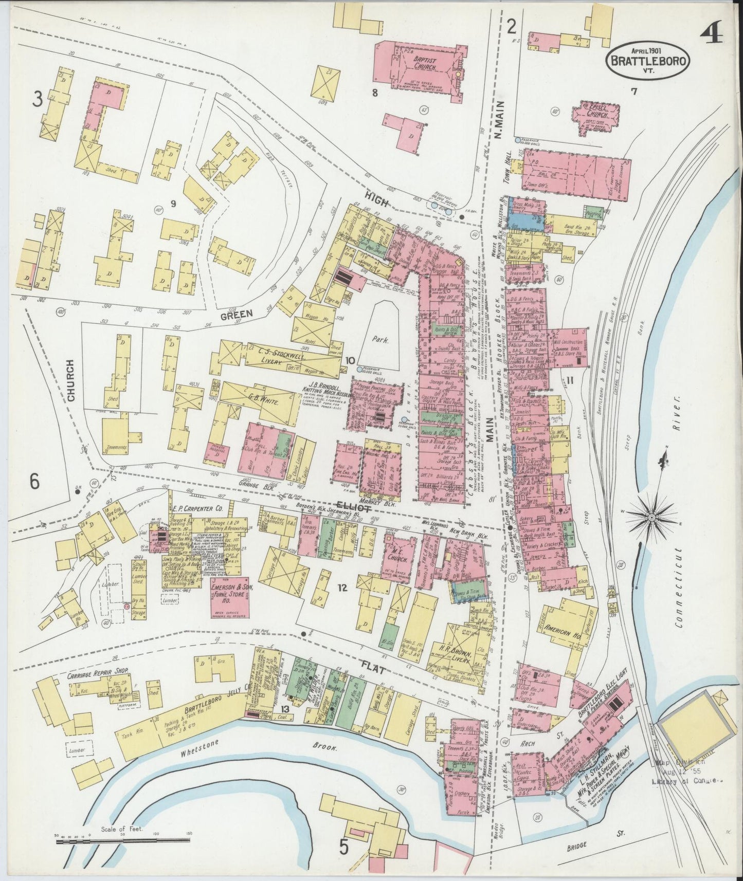 Sanborn Fire Insurance Map from Brattleboro, Windham County, Vermont (1901), Sheet #0004 - Complete Map Set gallery image, historic Sanborn map, vintage wall art, Vermont Vermont