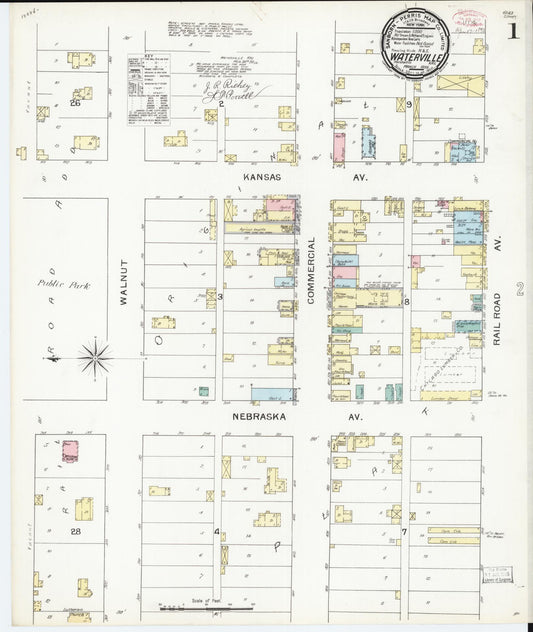 Sanborn Fire Insurance Map from Waterville, Marshall County, Kansas (1893), Sheet #0001 - Historic Sanborn Fire Insurance Map Print, vintage old map wall art, antique decor, genealogy gift, Kansas Kansas map