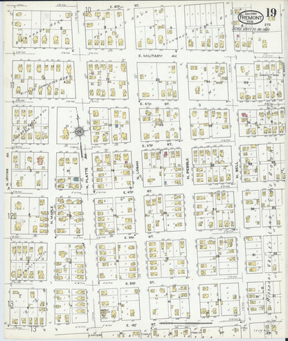 Sanborn Fire Insurance Map from Fremont, Dodge County, Nebraska (1920), Sheet #0019 - Complete Map Set gallery image, historic Sanborn map, vintage wall art, Nebraska Nebraska