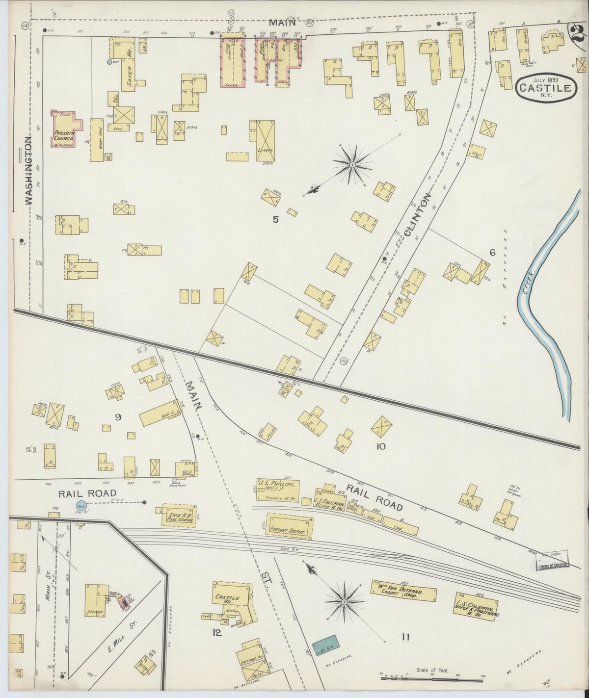 Sanborn Fire Insurance Map from Castile, Wyoming County, New York (1893), Sheet #0002 - Historic Sanborn Fire Insurance Map Print, vintage old map wall art, antique decor, genealogy gift, New York New York map