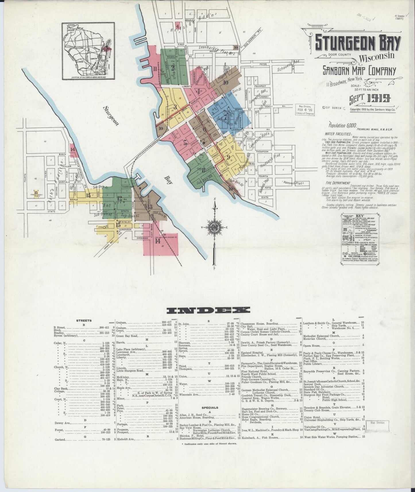 Sanborn Fire Insurance Map from Sturgeon Bay, Door County, Wisconsin (1919), Sheet #0001 - Complete Map Set gallery image, historic Sanborn map, vintage wall art, Wisconsin Wisconsin