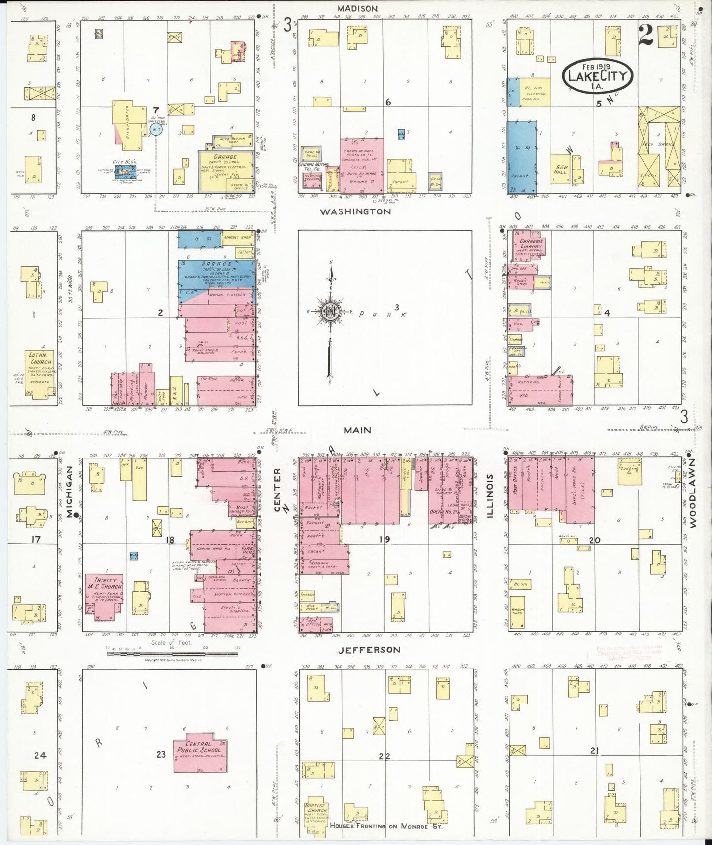 Sanborn Fire Insurance Map from Lake City, Calhoun County, Iowa (1919), Sheet #0002 - Historic Sanborn Fire Insurance Map Print, vintage old map wall art
