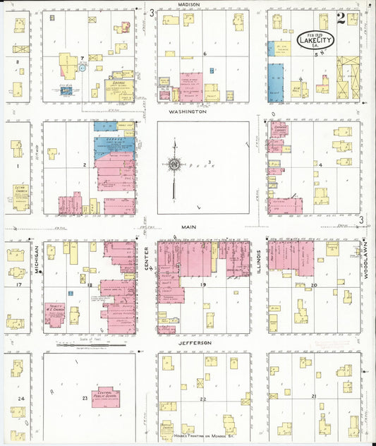 Sanborn Fire Insurance Map from Lake City, Calhoun County, Iowa (1919), Sheet #0002 - Historic Sanborn Fire Insurance Map Print, vintage old map wall art