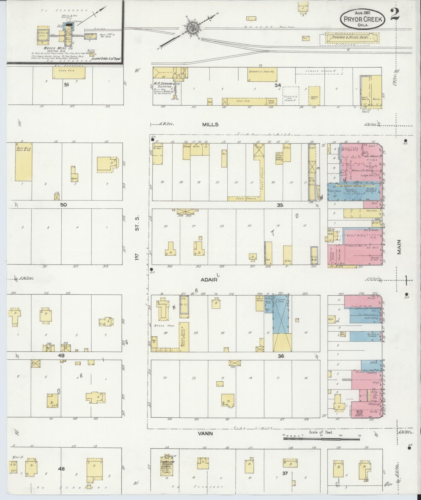 Sanborn Fire Insurance Map from Pryor Creek, Mayes County, Oklahoma (1910), Sheet #0002 - Complete Map Set gallery image, historic Sanborn map, vintage wall art, Oklahoma Oklahoma