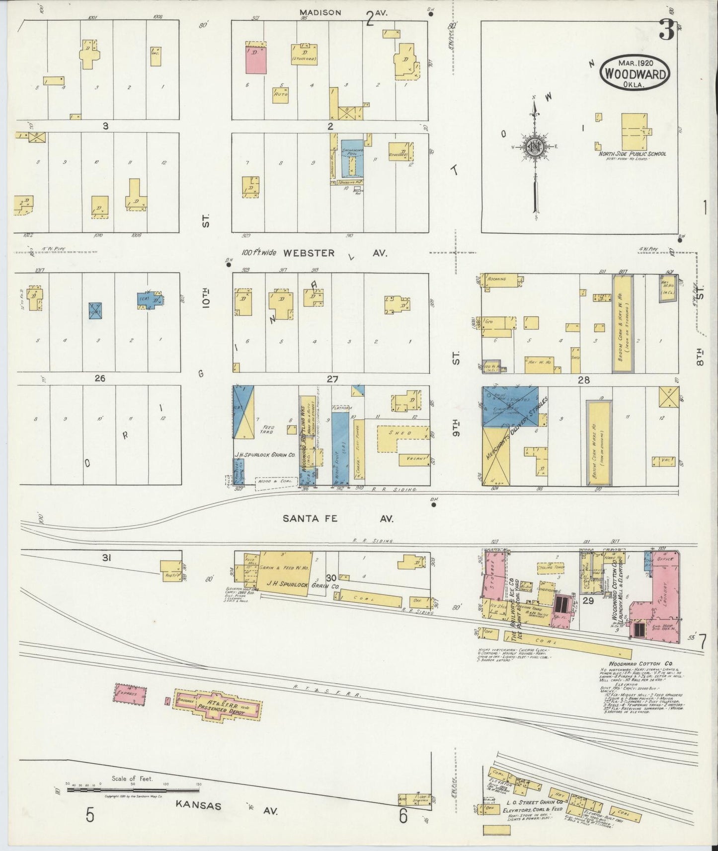 Sanborn Fire Insurance Map from Woodward, Woodward County, Oklahoma (1930), Sheet #0003 - Complete Map Set gallery image, historic Sanborn map, vintage wall art, Oklahoma Oklahoma