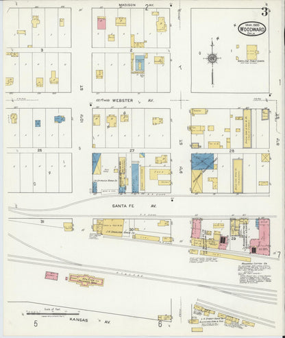 Sanborn Fire Insurance Map from Woodward, Woodward County, Oklahoma (1930), Sheet #0003 - Complete Map Set gallery image, historic Sanborn map, vintage wall art, Oklahoma Oklahoma