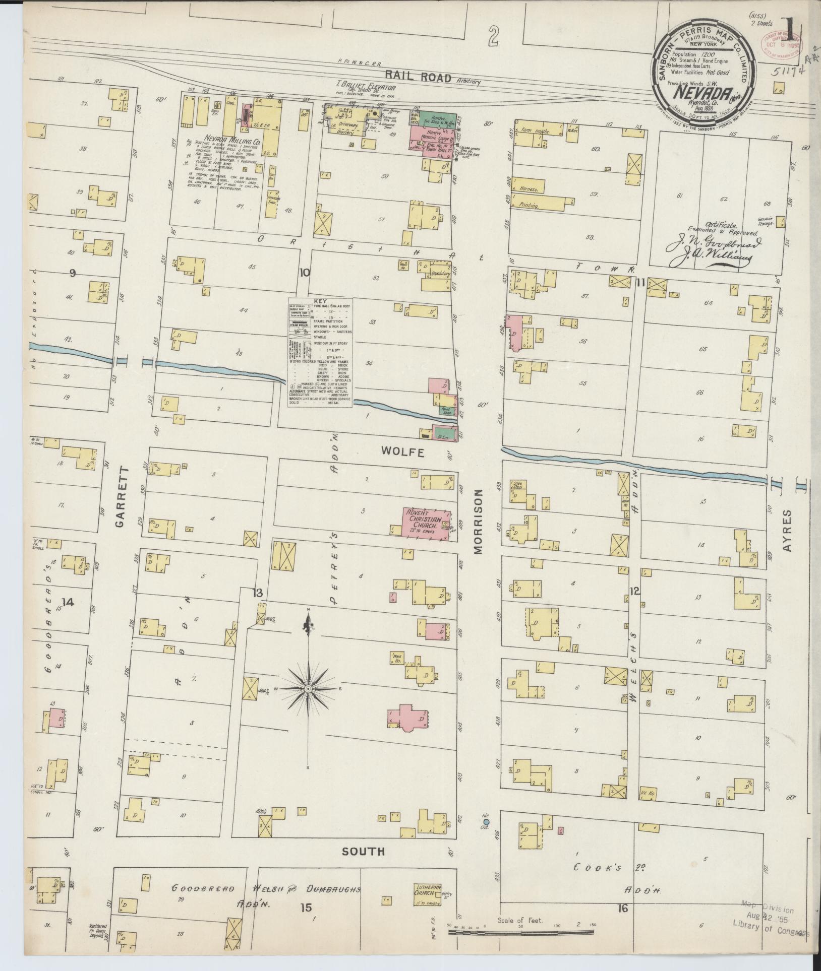 Sanborn Fire Insurance Map from Nevada, Wyandot County, Ohio (1895), Sheet #0001 - Complete Map Set gallery image, historic Sanborn map, vintage wall art, Nevada Nevada