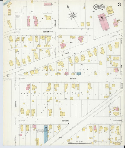 Sanborn Fire Insurance Map from Monroe, Monroe County, Michigan (1908), Sheet #0003 - Historic Sanborn Fire Insurance Map Print, vintage old map wall art, antique decor, genealogy gift, Michigan Michigan map