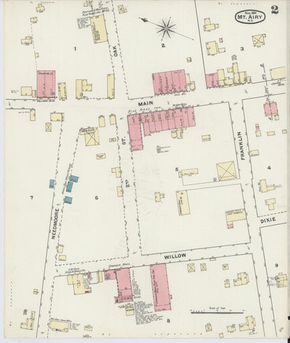 Sanborn Fire Insurance Map from Mount Airy, Surry County, North Carolina (1891), Sheet #0002 - Complete Map Set gallery image, historic Sanborn map, vintage wall art, North Carolina North Carolina