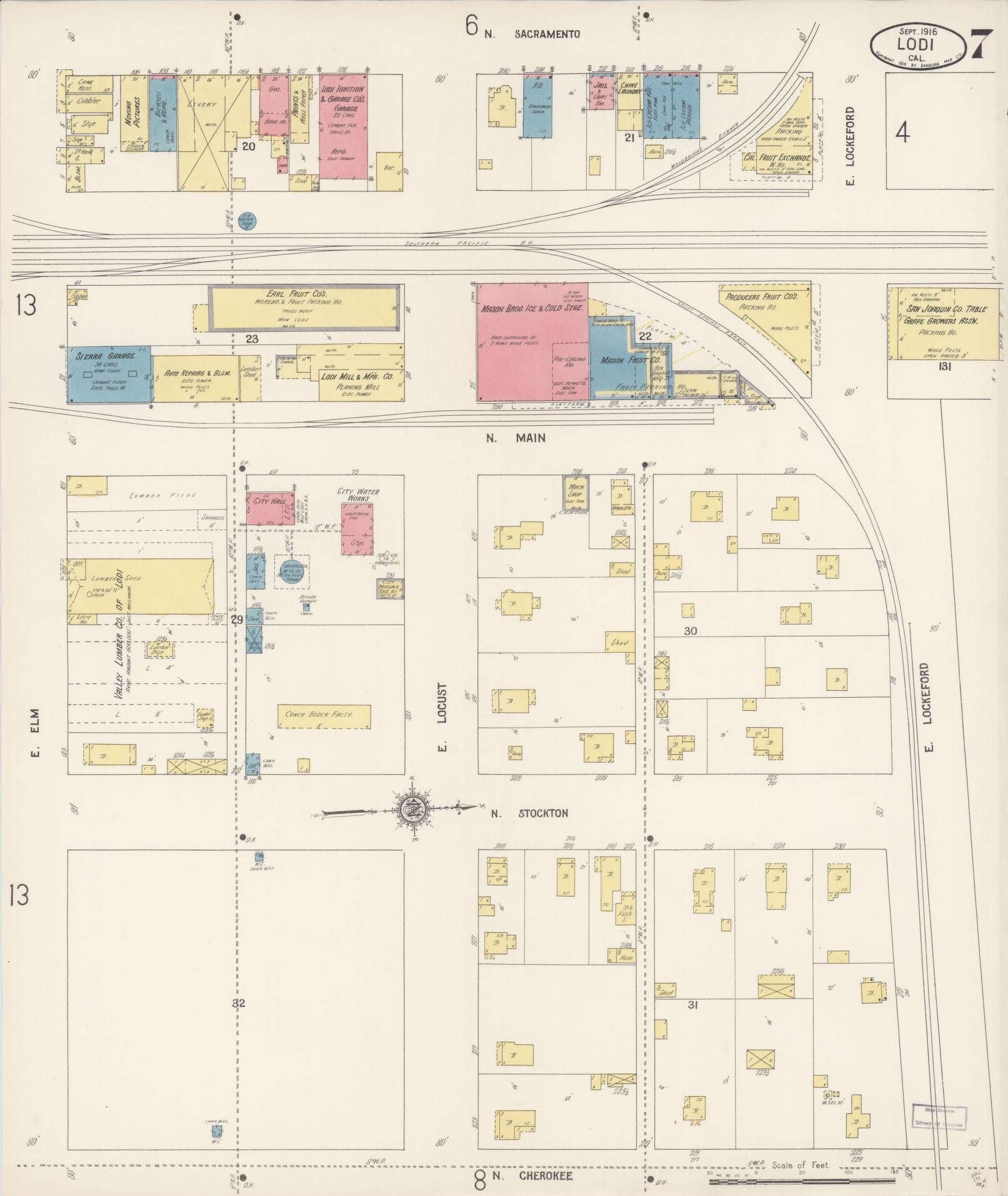 Sanborn Fire Insurance Map from Lodi, San Joaquin County, California (1916), Sheet #0007 - Historic Sanborn Fire Insurance Map Print, vintage old map wall art, antique decor, genealogy gift, California California map