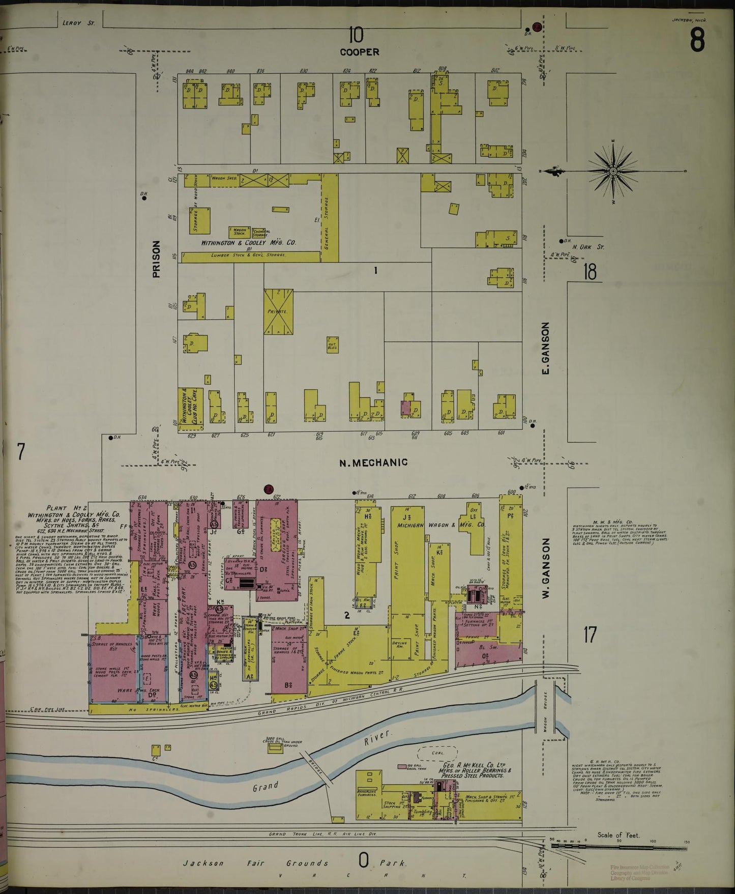 Sanborn Fire Insurance Map from Jackson, Jackson County, Michigan (1907), Sheet #0008 - Complete Map Set gallery image, historic Sanborn map, vintage wall art, Michigan Michigan