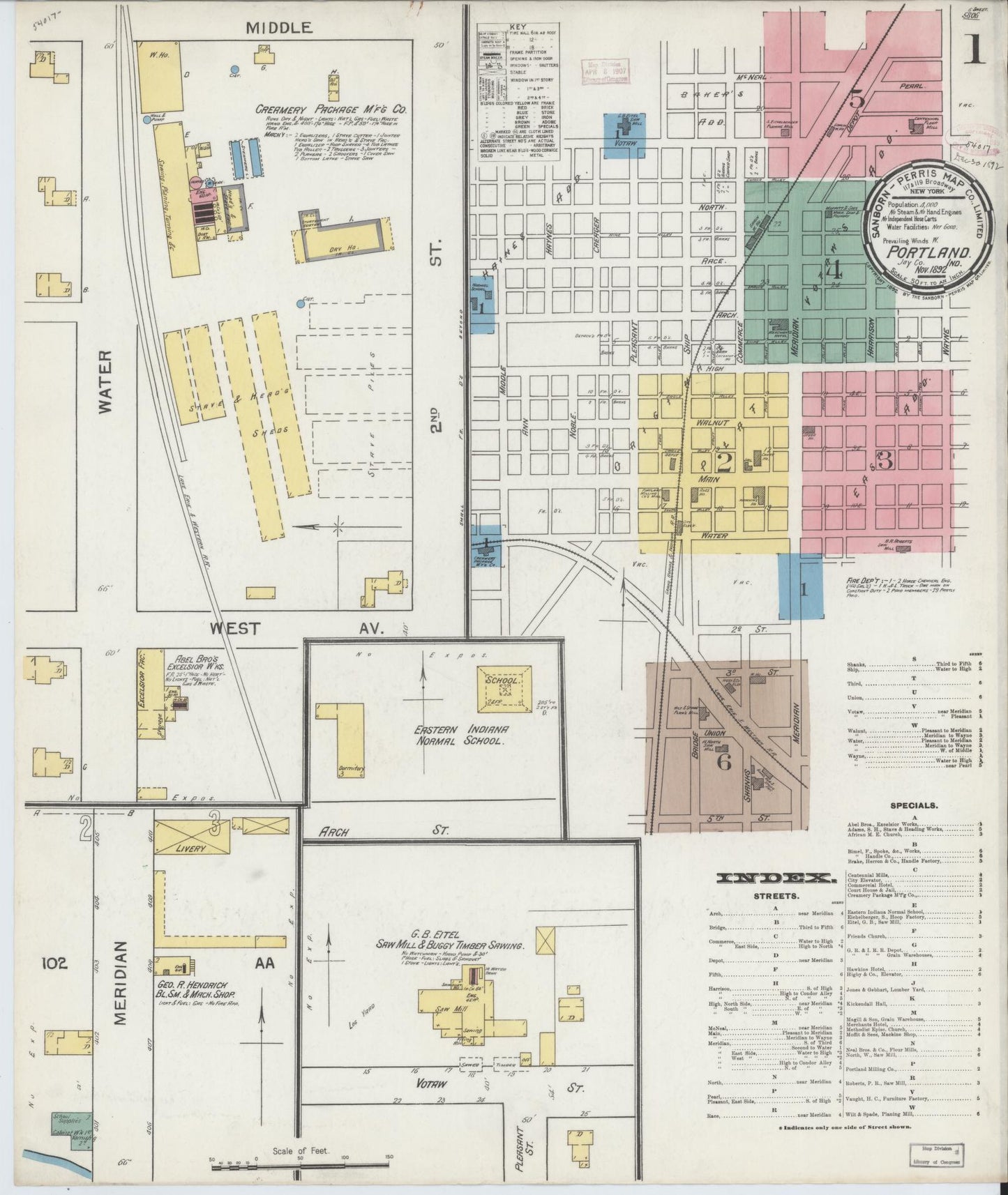 Sanborn Fire Insurance Map from Portland, Jay County, Indiana (1892), Sheet #0001 - Complete Map Set gallery image, historic Sanborn map, vintage wall art, Indiana Indiana