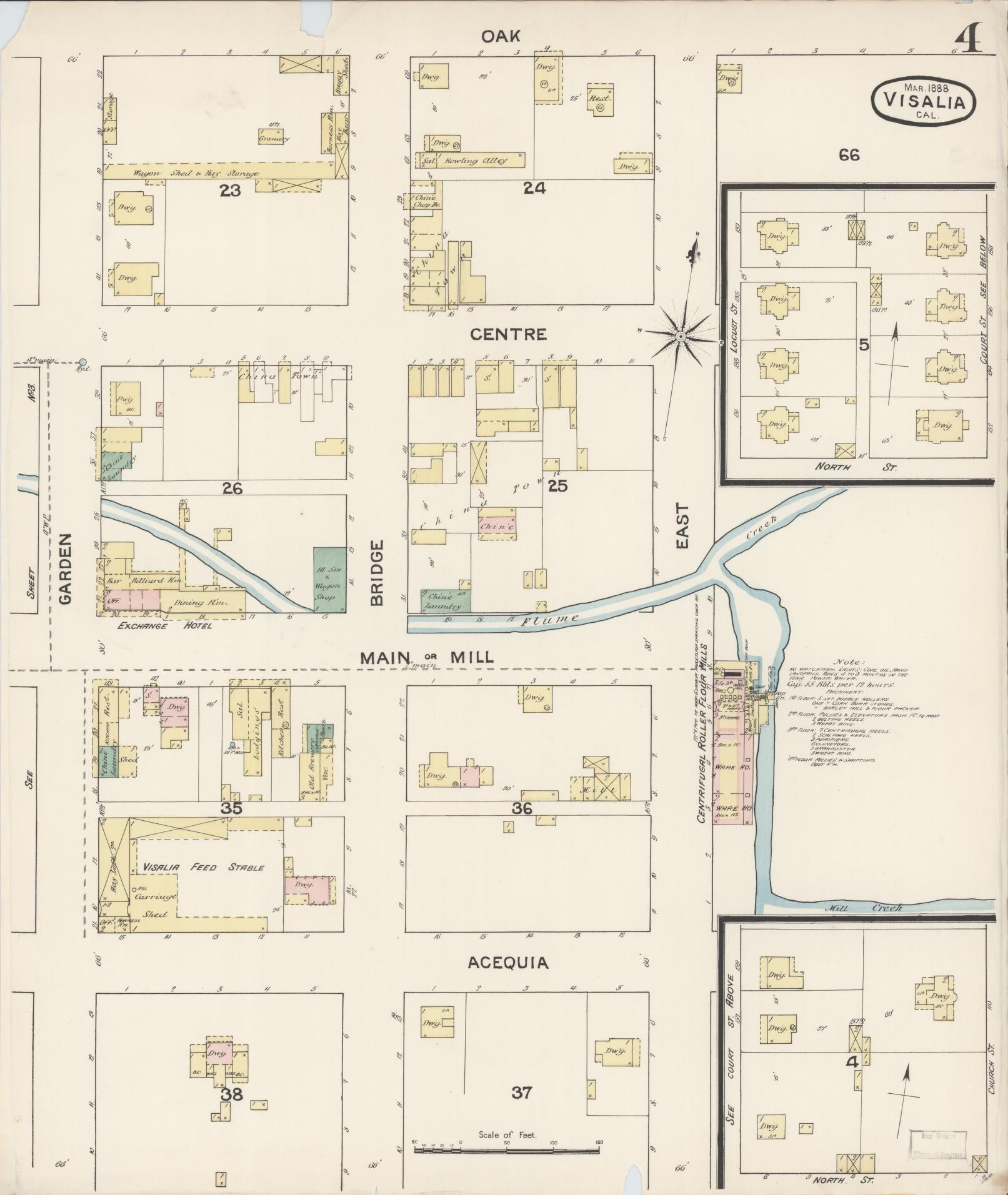Sanborn Fire Insurance Map from Visalia, Tulare County, California (1888), Sheet #0004 - Complete Map Set gallery image, historic Sanborn map, vintage wall art, California California