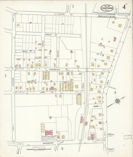 Sanborn Fire Insurance Map from Chatham, Morris County, New Jersey (1921), Sheet #0004 - Historic Sanborn Fire Insurance Map Print, vintage old map wall art, antique decor, genealogy gift, New Jersey New Jersey map