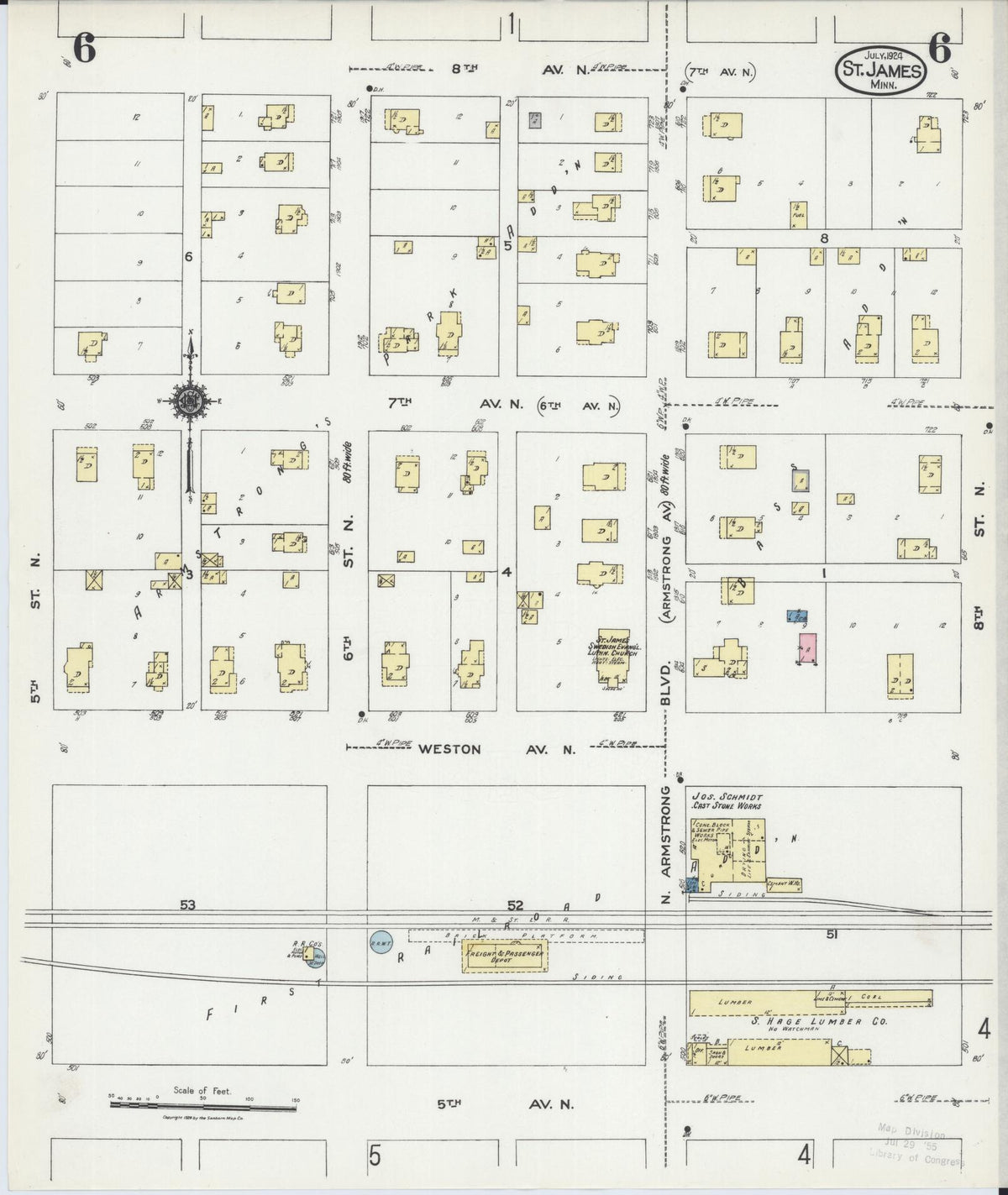 Sanborn Fire Insurance Map from Saint James, Watonwan County, Minnesota (1924), Sheet #0006 - Complete Map Set gallery image, historic Sanborn map, vintage wall art, Minnesota Minnesota