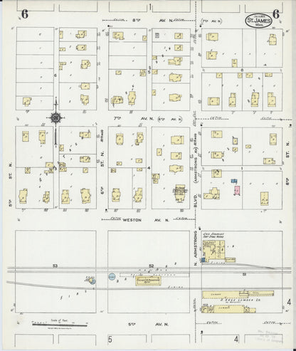 Sanborn Fire Insurance Map from Saint James, Watonwan County, Minnesota (1924), Sheet #0006 - Complete Map Set gallery image, historic Sanborn map, vintage wall art, Minnesota Minnesota