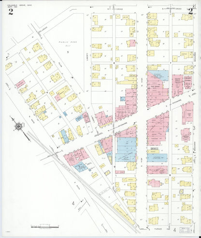 Sanborn Fire Insurance Map from Columbus Grove, Putnam County, Ohio (1951), Sheet #0002 - Historic Sanborn Fire Insurance Map Print, vintage old map wall art, antique decor, genealogy gift, Ohio Ohio map