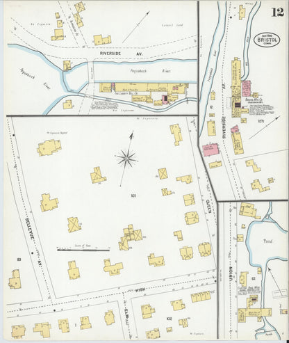 Sanborn Fire Insurance Map from Bristol, Hartford County, Connecticut (1900), Sheet #0012 - Complete Map Set gallery image, historic Sanborn map, vintage wall art, Connecticut Connecticut