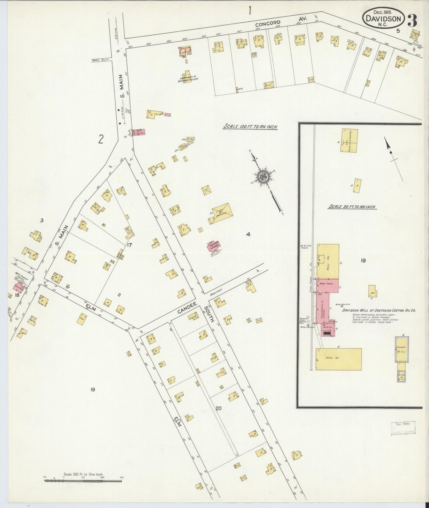 Sanborn Fire Insurance Map from Davidson, Mecklenburg County, North Carolina (1915), Sheet #0003 - Complete Map Set gallery image, historic Sanborn map, vintage wall art, North Carolina North Carolina