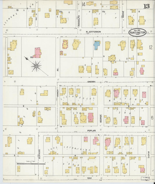 Sanborn Fire Insurance Map from Huntington, Huntington County, Indiana (1904), Sheet #0013 - Historic Sanborn Fire Insurance Map Print, vintage old map wall art, antique decor, genealogy gift, Indiana Indiana map