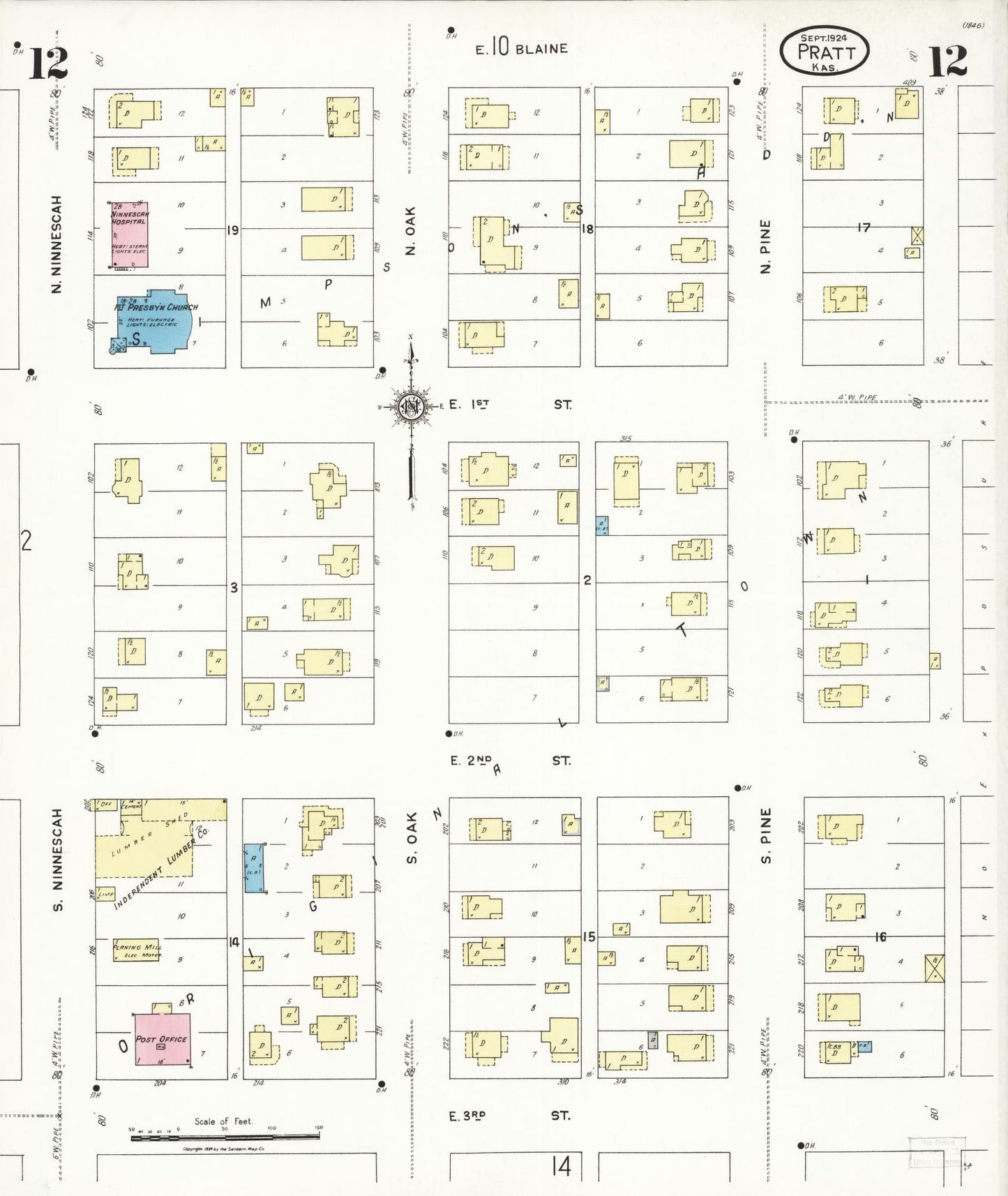 Sanborn Fire Insurance Map from Pratt, Pratt County, Kansas (1924), Sheet #0012 - Complete Map Set gallery image, historic Sanborn map, vintage wall art, Kansas Kansas