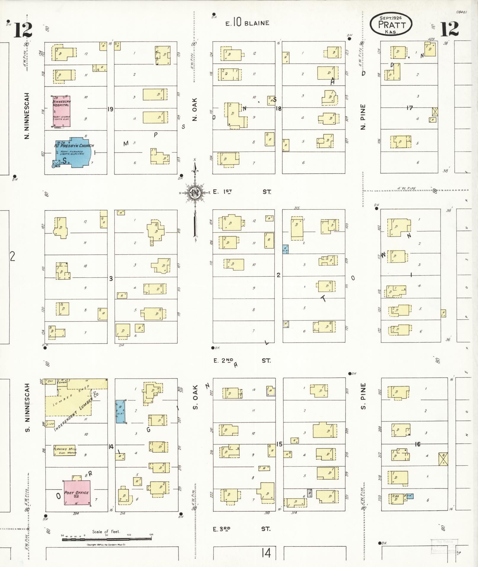 Sanborn Fire Insurance Map from Pratt, Pratt County, Kansas (1924), Sheet #0012 - Complete Map Set gallery image, historic Sanborn map, vintage wall art, Kansas Kansas