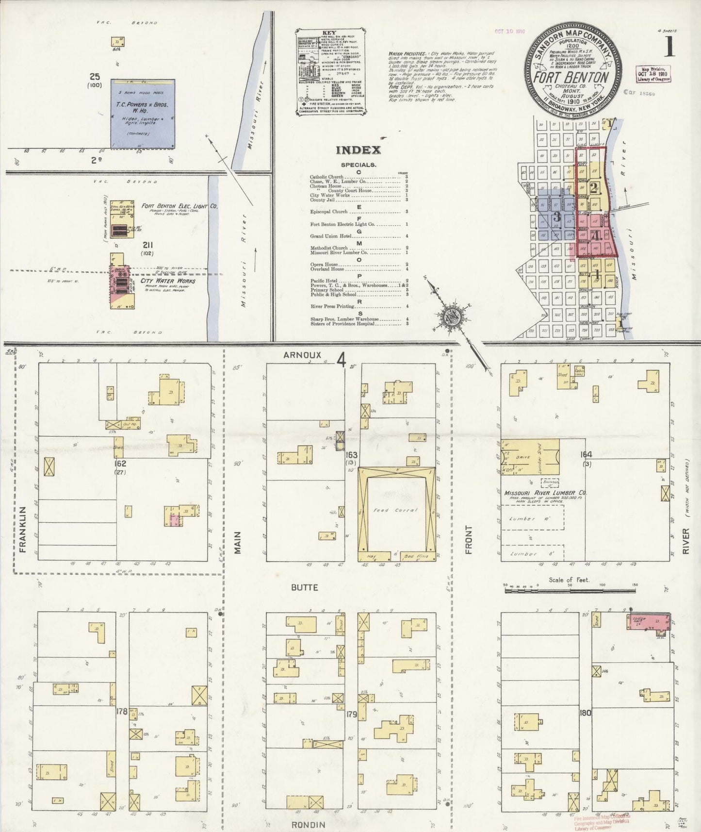 Sanborn Fire Insurance Map from Fort Benton, Chouteau County, Montana (1910), Sheet #0001 - Complete Map Set gallery image, historic Sanborn map, vintage wall art, Montana Montana