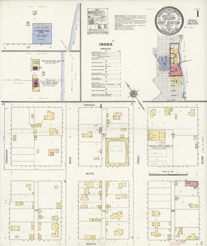 Sanborn Fire Insurance Map from Fort Benton, Chouteau County, Montana (1910), Sheet #0001 - Complete Map Set gallery image, historic Sanborn map, vintage wall art, Montana Montana