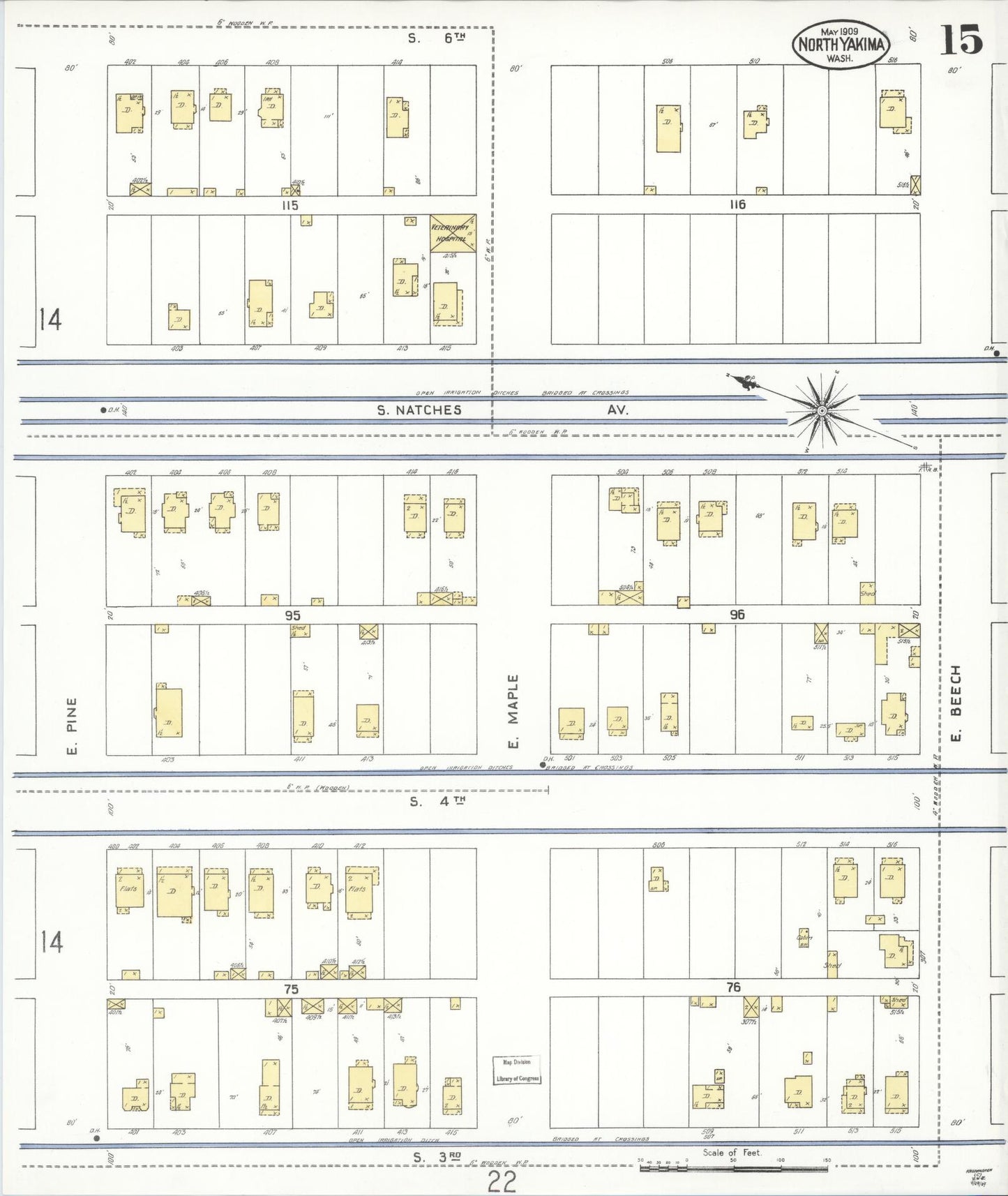 Sanborn Fire Insurance Map from North Yakima, Yakima County, Washington (1909), Sheet #0015 - Complete Map Set gallery image, historic Sanborn map, vintage wall art, Washington Washington