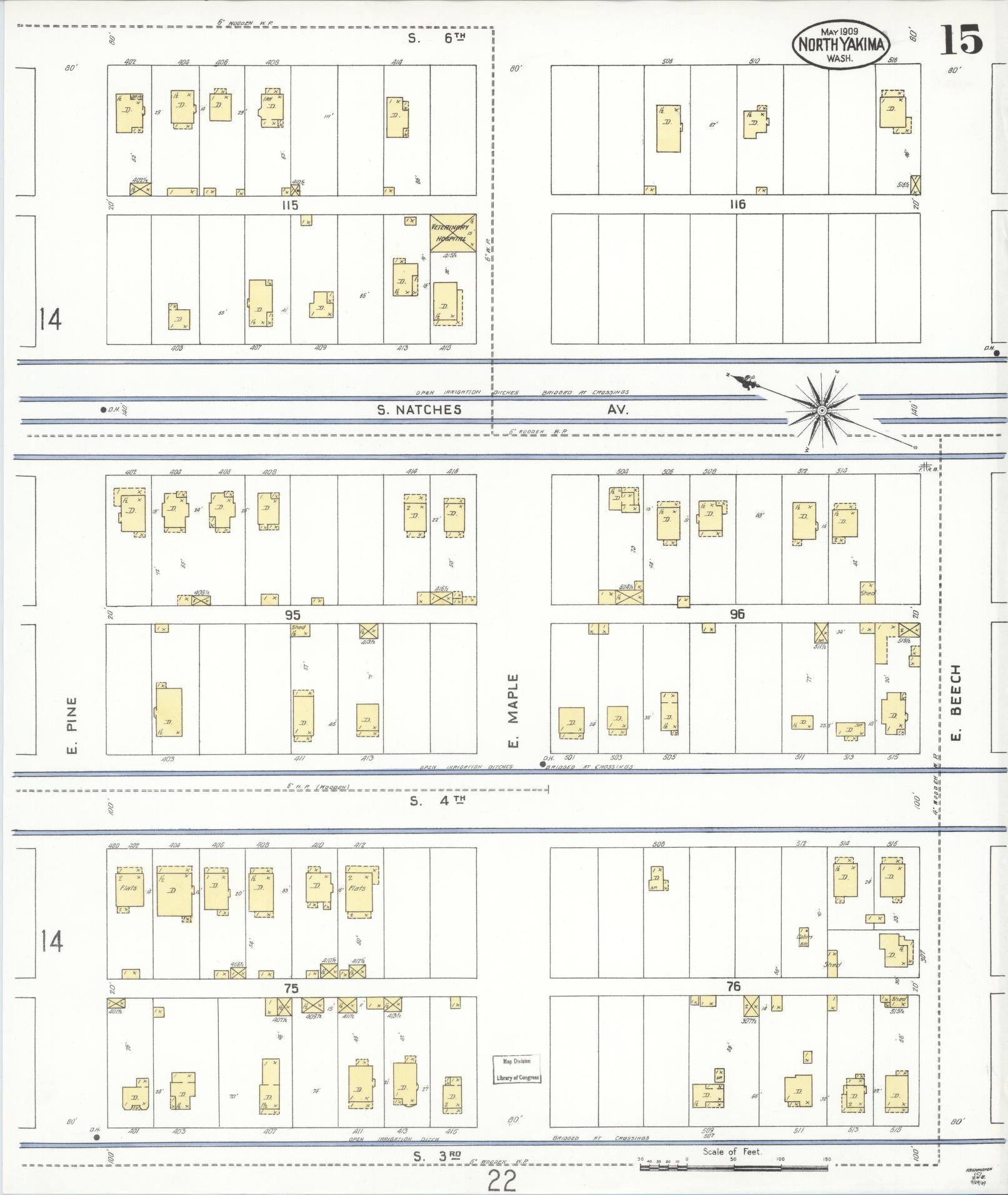 Sanborn Fire Insurance Map from North Yakima, Yakima County, Washington (1909), Sheet #0015 - Complete Map Set gallery image, historic Sanborn map, vintage wall art, Washington Washington