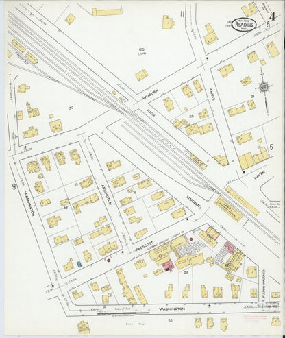 Sanborn Fire Insurance Map from Reading, Middlesex County, Massachusetts (1918), Sheet #0004 - Complete Map Set gallery image, historic Sanborn map, vintage wall art, Massachusetts Massachusetts